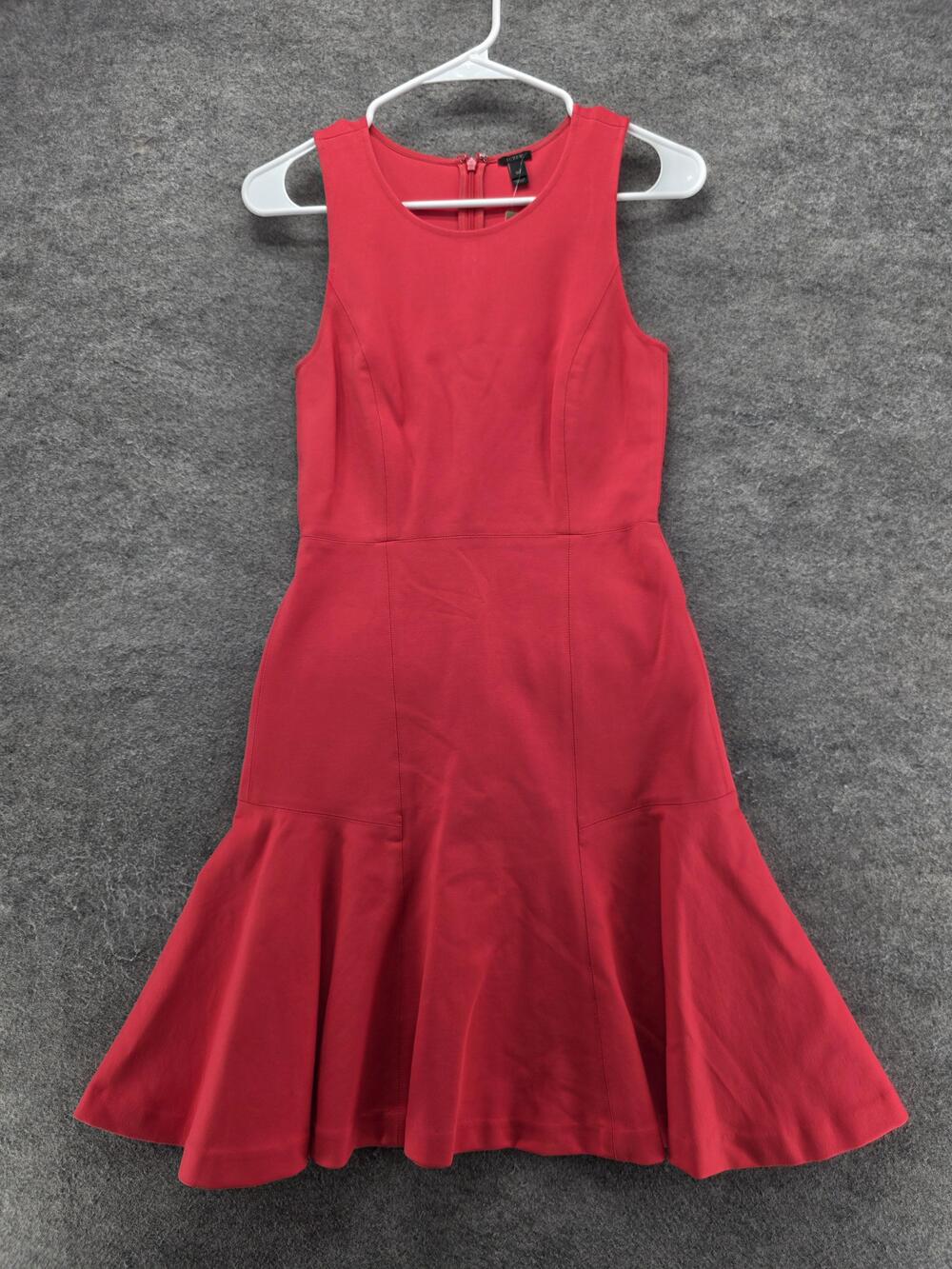 J.Crew Dress Womens 00 Red Scoop Neck Fit Flare Flounce Hem Knit Party
